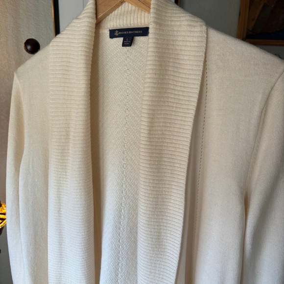 Brooks Brothers Cream Wool Shawl Cardigan Sweater Open Front - Large - Picture 5 of 8